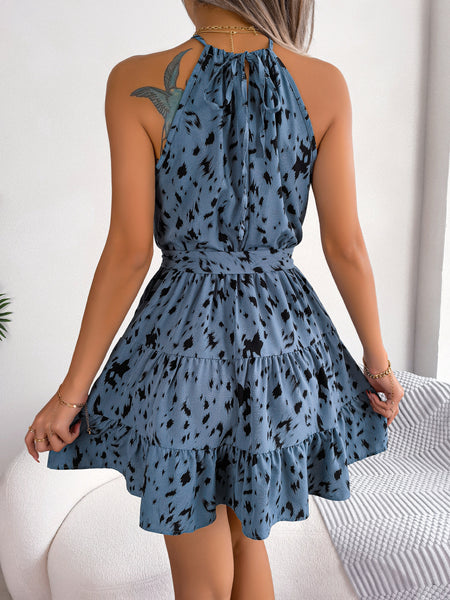 Women Casual Leopard Print Ruffled Swing Dress