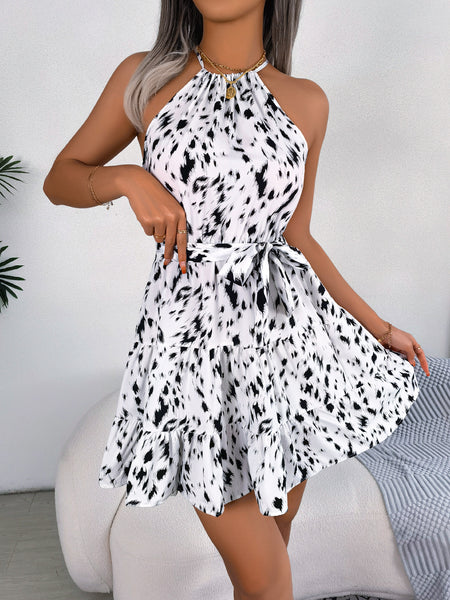 Women Casual Leopard Print Ruffled Swing Dress