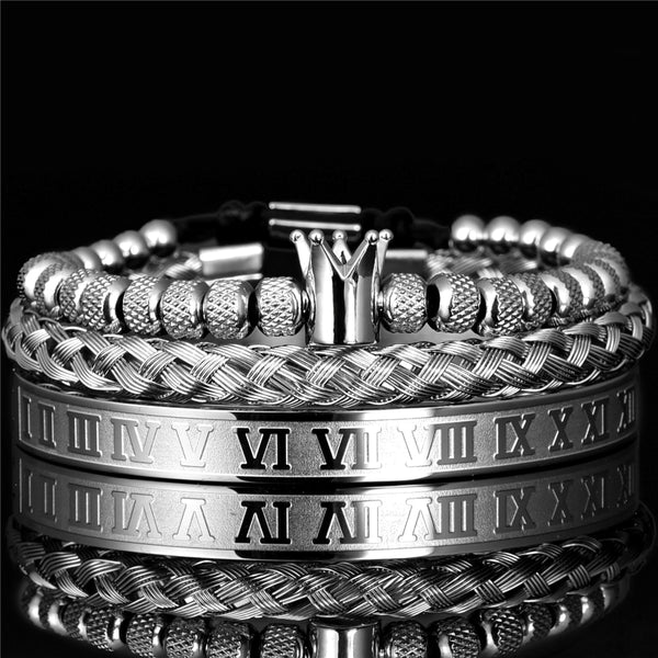 Men Stainless Steel Roman Royal Crown Charm Bracelet