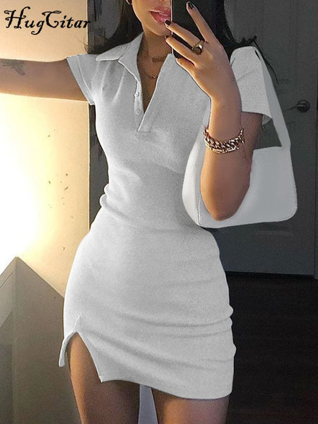 Women Short Sleeve Slit Sexy Mini Dress