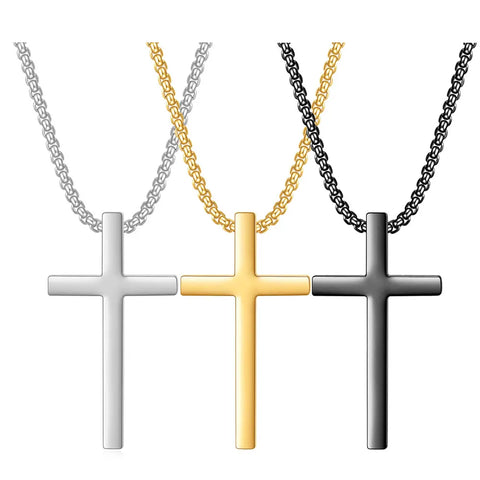 Men Simple Cross Stainless Steel Pendant Necklace