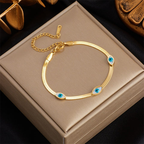 Women Stainless Steel Blue Eye Charm Bracelet