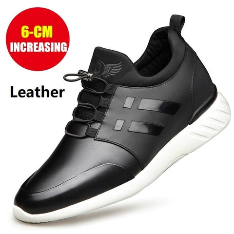 [Leather And Mesh And Lycra Vamp] 6-8CM Increasing Men's Shoes Quality Breathable Casual Big Size Office Men Shoes