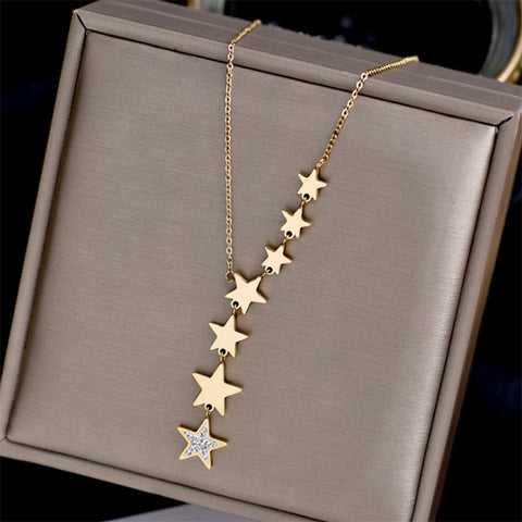 Women Stainless Steel Gold Color Zircon Necklace Chain