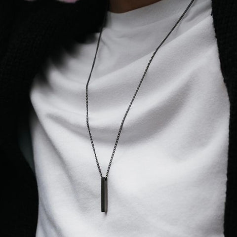Men Stainless Steel Rectangle Pendant Necklace Chain
