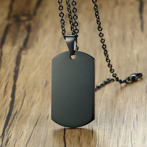 Men Stainless Steel Double Polished Dog Tag Pendant Necklace Chain