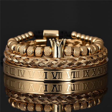 Men Stainless Steel Roman Royal Crown Charm Bracelet