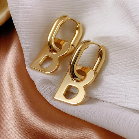 High Quality Letter B Drop Earrings for Women Men Trendy Elegant Korean Minimalist Gold Silver Color Statement Earrings Jewelry