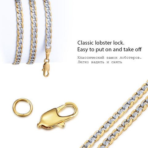 Men 4 MM Width Gold Color Cuban Link Chain Necklace