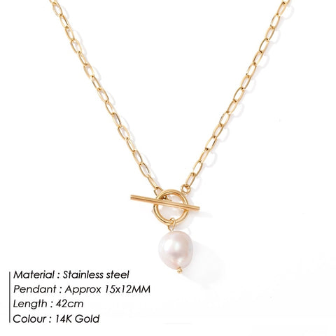 Women Stainless Steel Freshwater Pearl Toggle Necklace Chain