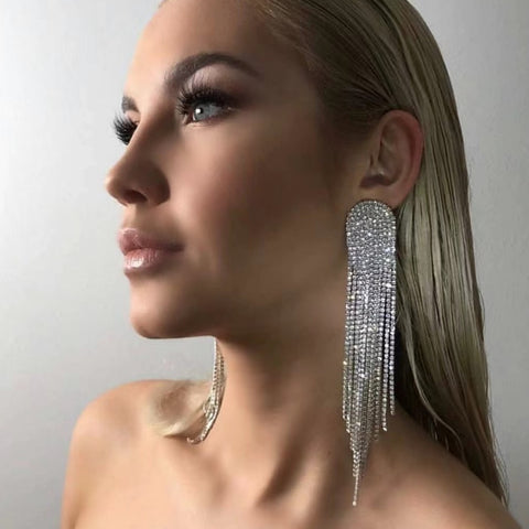 Women Sparkling Rhinestone Tassel Claw  Earrings