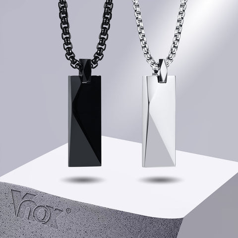 Men Stainless Steel Rectangle Pendant Necklace Chain