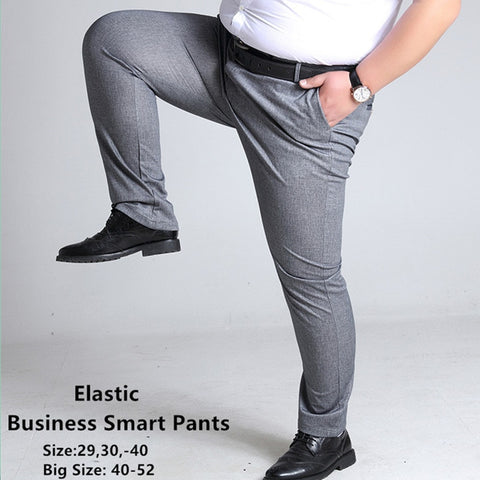 Plus Size Mens Trousers Casual Pants Grey Black Dark Blue Elastic Straight Business Men Big 44 46 48 50 52 140KG Trouser Pant