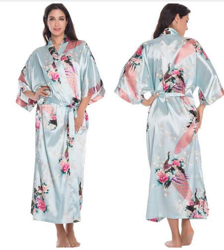 RB032 2018 New Silk Kimono Robe Bathrobe Women Silk Bridesmaid Robes Sexy  Navy Blue Robes Satin Robe Ladies Dressing Gowns