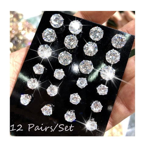 12 Pair/Pack AAA CZ Shiny Women/Men Earrings