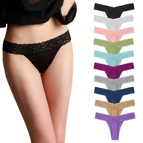 10 Pcs/Pack Lace Cotton Women G-String Underwear