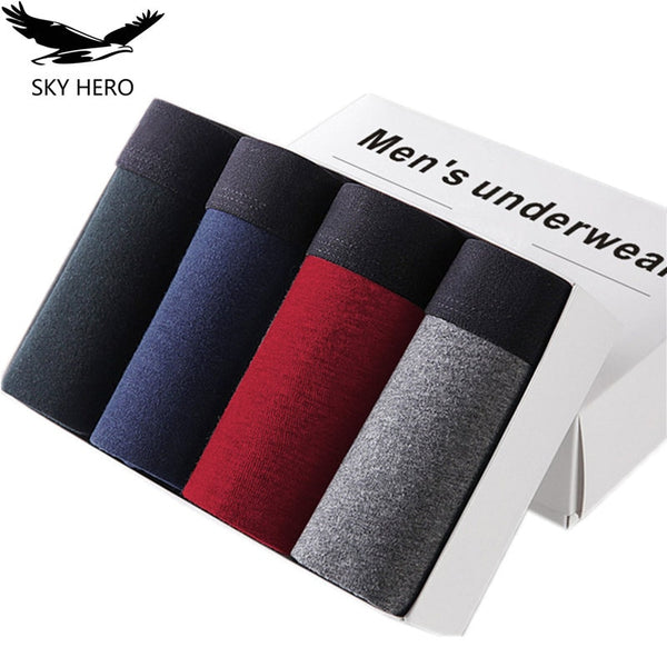 4pcs/lot SKYHERO Male Panties Cotton Men's Underwear Boxers Breathable Man Boxer Solid Underpants Comfortable Brand Shorts Jdren