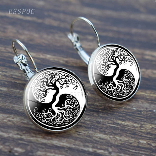 Tree of Life Silver Color Earrings Fashion France Earrings for Women EarHook Earrings Life Tree Glass Cabochon Jewelry Girl Gift