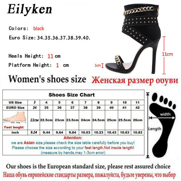 Eilyken 2021 New Rivet Metal Decoration High Heel Women Sandals Cover Heel For Party Gladiator Ladies Shoes Black Size 35-40