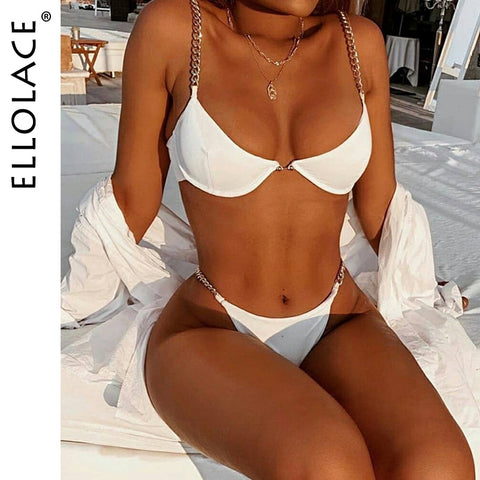 Ellolace Sexy Bikini Women Swimsuit Solid Bikini Set Push Up Swimwear Low Waist Bathing Suits Beach Wear New Swimming Suit