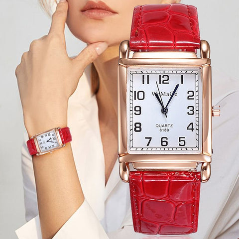 2021 New Watches Women Square Rose Gold Wrist Watches Red Leather Fashion Brand Watches Female Ladies Quartz Clock montre femme