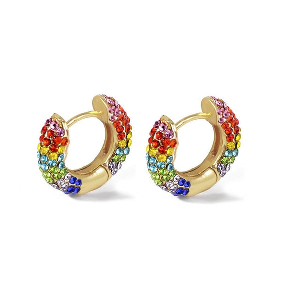 Women CZ Rainbow Earrings Cubic Zirconia Ear Cuff Set for Female Trendy Gold Huggie Clip on Earrings Earcuff Crystal Jewelry