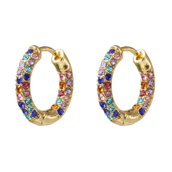 Women CZ Rainbow Earrings Cubic Zirconia Ear Cuff Set for Female Trendy Gold Huggie Clip on Earrings Earcuff Crystal Jewelry