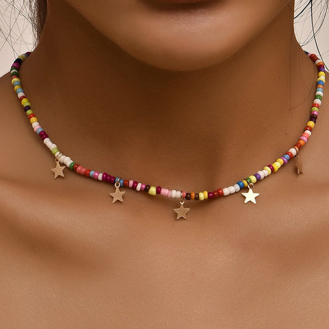 YWZIXLN Bohemian Vintage Colorful Beads Chain Tassel Star Pendant Fashion Necklaces Jewelry For Women Elegant Accessories N096