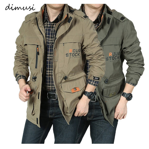 DIMUSI Men's Jackets Casual Outwear Hiking Windbreaker Hooded Coats Fashion Army Cargo Bomber Jackets Mens Clothing