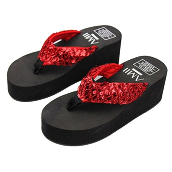 2021 Women Slippers platform flip flops Summer High Heel Slippers Beach Flops Slipper Platform Beach Shoes Sandals Non-slip Feet