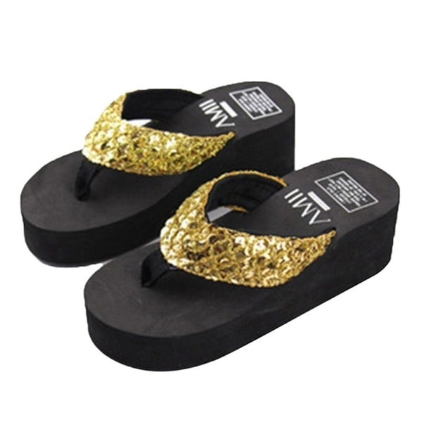 2021 Women Slippers platform flip flops Summer High Heel Slippers Beach Flops Slipper Platform Beach Shoes Sandals Non-slip Feet