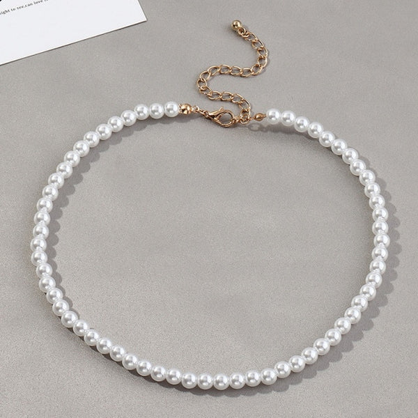 Vintage Style Simple 6MM Pearl Chain Choker Necklace For Women Wedding Love Shell Pendant Necklace Fashion Jewelry Wholesale