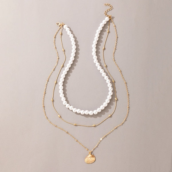 Vintage Style Simple 6MM Pearl Chain Choker Necklace For Women Wedding Love Shell Pendant Necklace Fashion Jewelry Wholesale