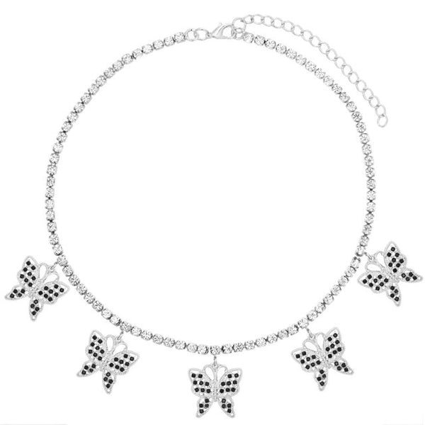 Statement Big Butterfly Pendant Necklace Rhinestone Chain for Women Bling Tennis Chain Crystal Choker Necklace Party Jewelry