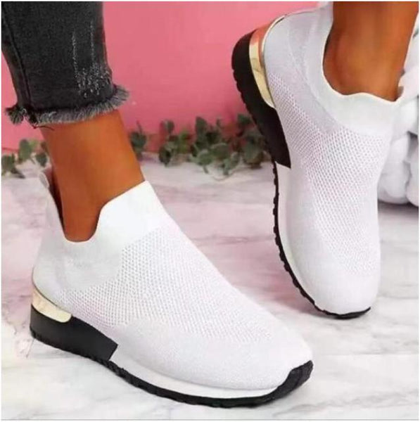 Women Summer autumn Casual sport Sneakers women's Breathable Slip On Sport Shoes Elastic Band Ladies Vulcanized Platform Shoes