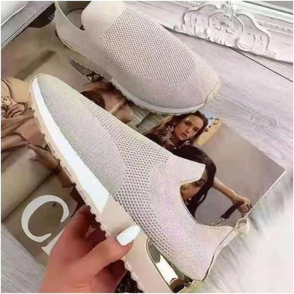 Women Summer autumn Casual sport Sneakers women's Breathable Slip On Sport Shoes Elastic Band Ladies Vulcanized Platform Shoes