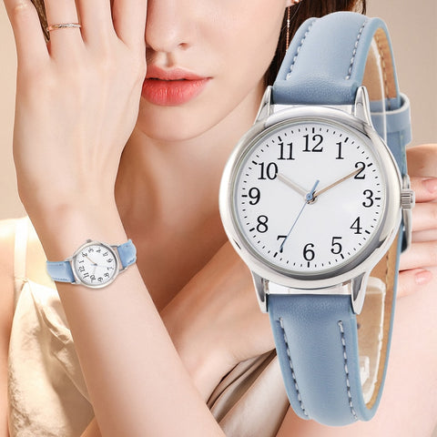 Japanese Movement Women Quartz Watch Easy to Read Arabic Numerals Simple Dial PU Leather Strap Lady Candy Color